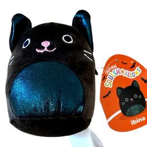 NEW Squishmallows Ibina The Black Cat plush teal sparkly belly Halloween Small